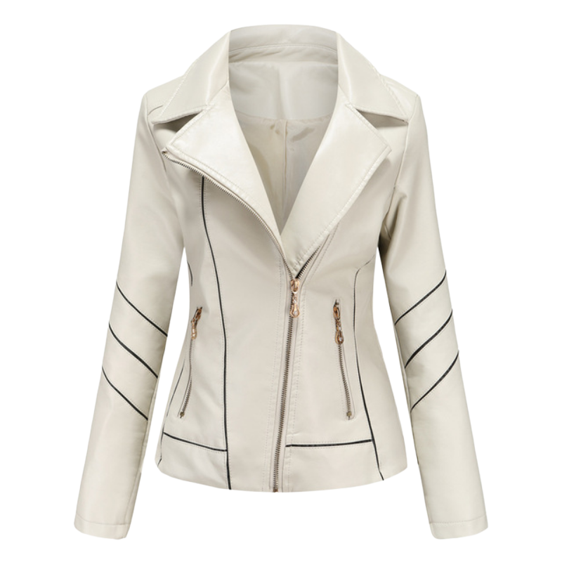 Kurtka damska skórzana na wiosnę elegancka ramoneska dopasowana lekka kurtka casual