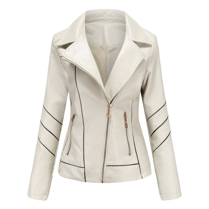 Kurtka damska skórzana na wiosnę elegancka ramoneska dopasowana lekka kurtka casual
