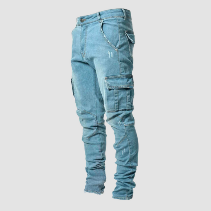 Jeansy męskie denim bawełniane cargo slim fit na lato casual streetwearowe