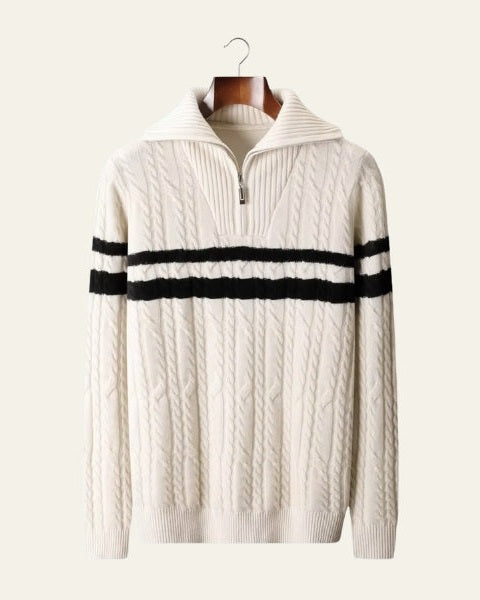 Męski sweter z wełny merino na jesień, dzianinowy sweter z zamkiem do połowy