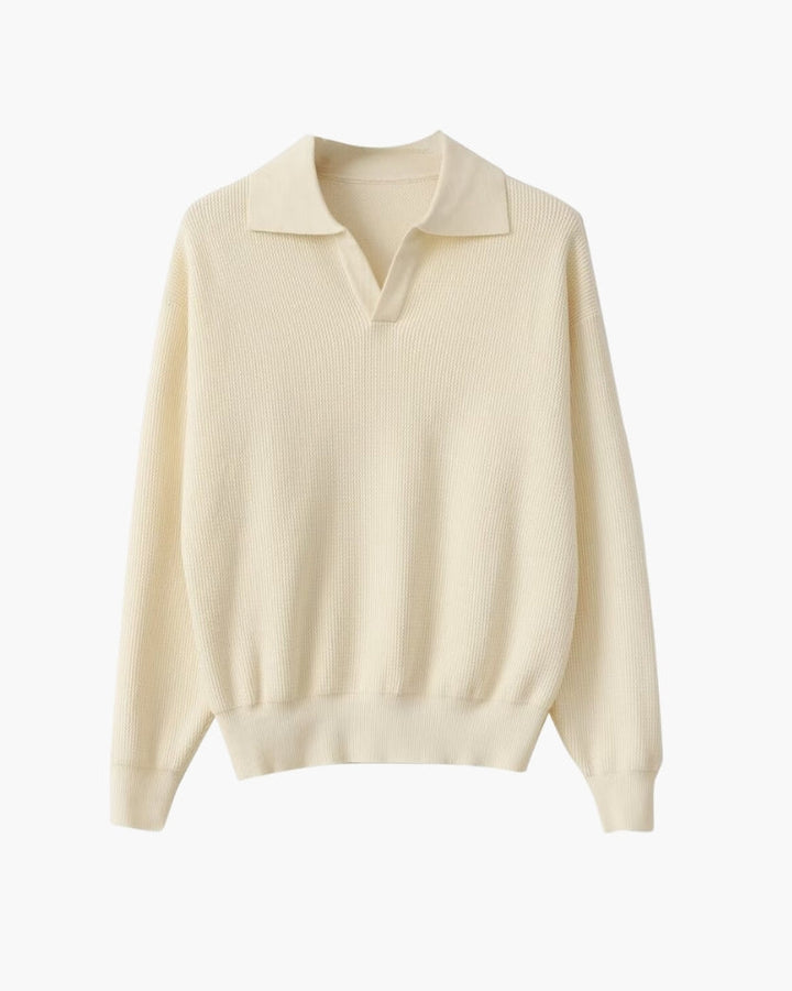 Męski sweter polo dzianinowy o strukturze jesienny