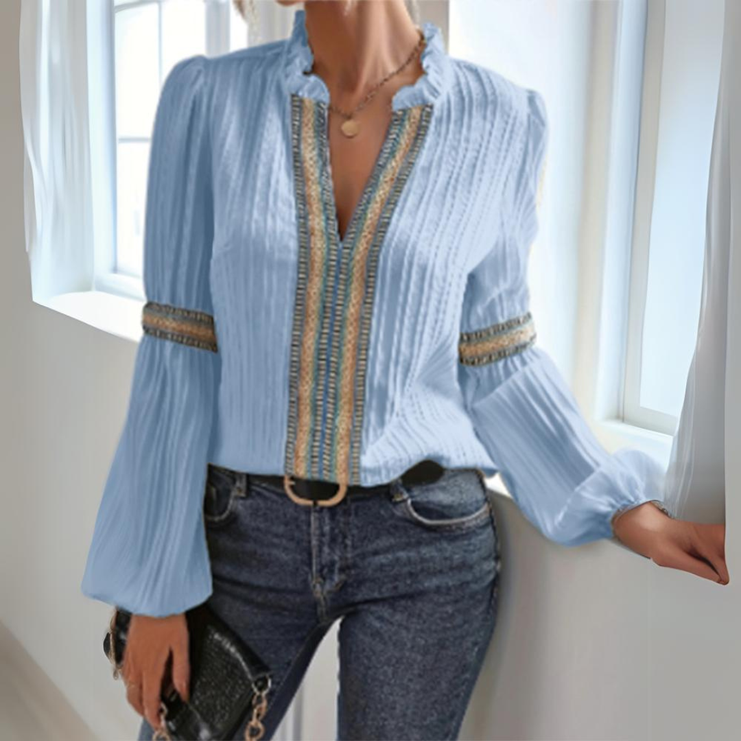 Karolina™ - Boho Bluzka z Długim Rękawem z Szyfonu