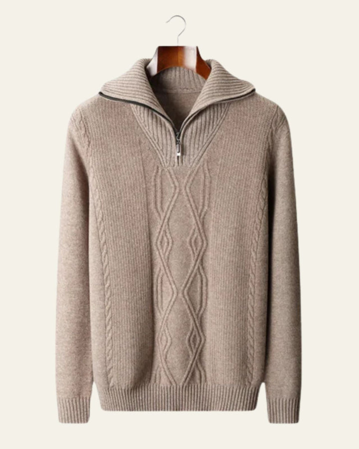 Męski sweter z wełny merino z zamkiem pod szyją warkoczowy jesienny