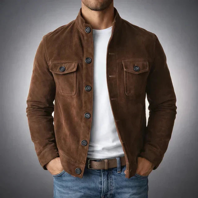Męska kurtka zamszowa skórzana jesienna militarna casualowa