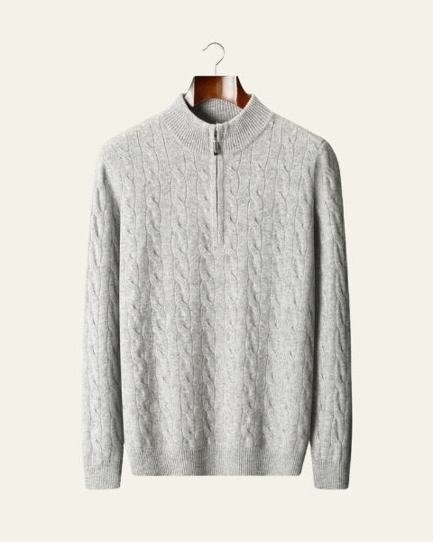 Męski sweter z wełny merino na jesień, dzianinowy sweter z zamkiem do połowy