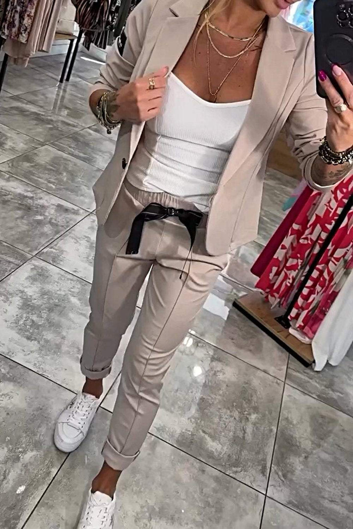 Dámský bavlněný kostým – sako a kalhoty na jaro a léto elegantní komplet