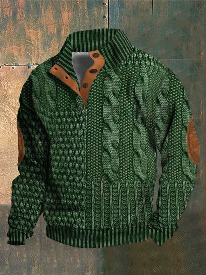 Sweter męski wełniany na jesień – dzianinowy golf casual z grubym splotem