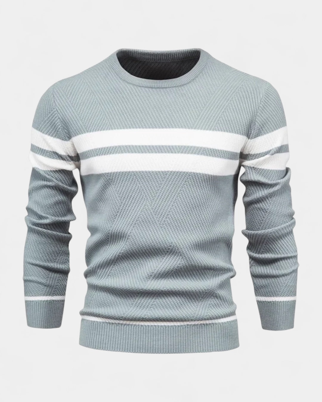 Męski sweter bawełniany w paski okrągły dekolt slim fit jesienny