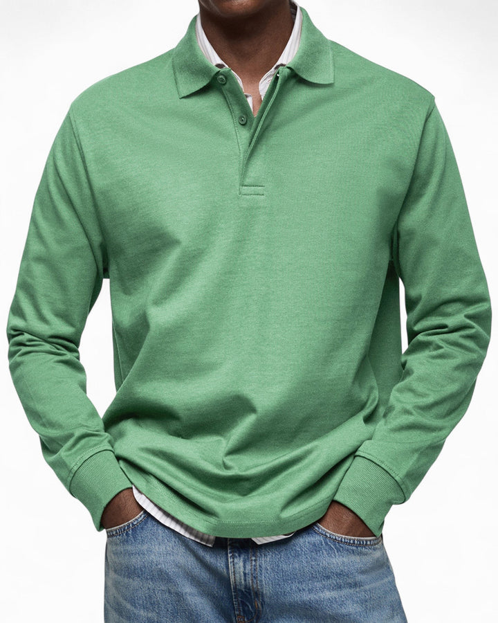 Polo de homem de manga comprida, em malha de algodão, outono