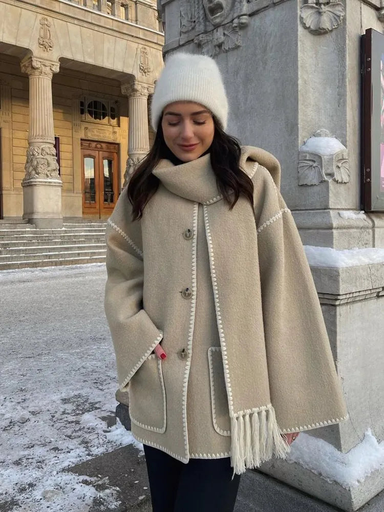 Renata™ - Elegancki Płaszcz Wełniany z Zimowym Szalikiem