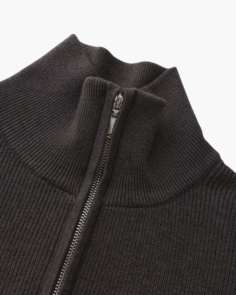 Męski sweter wełniany z zamkiem pod szyją prążkowany jesień smart casual
