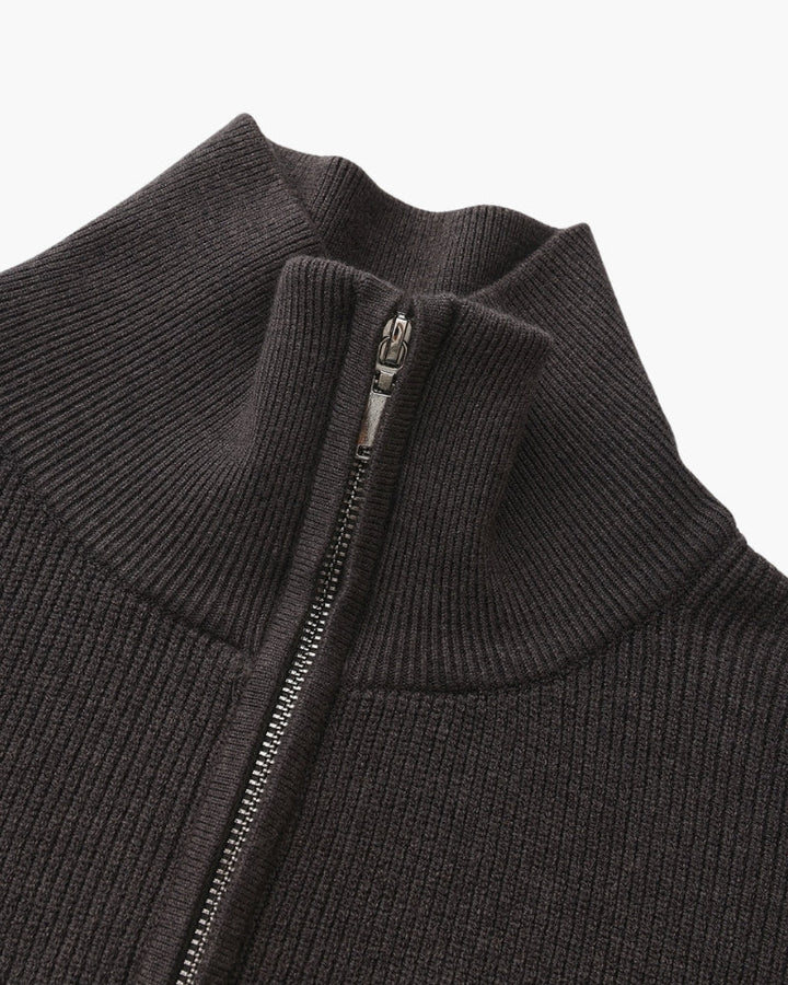 Męski sweter wełniany z zamkiem pod szyją prążkowany jesień smart casual