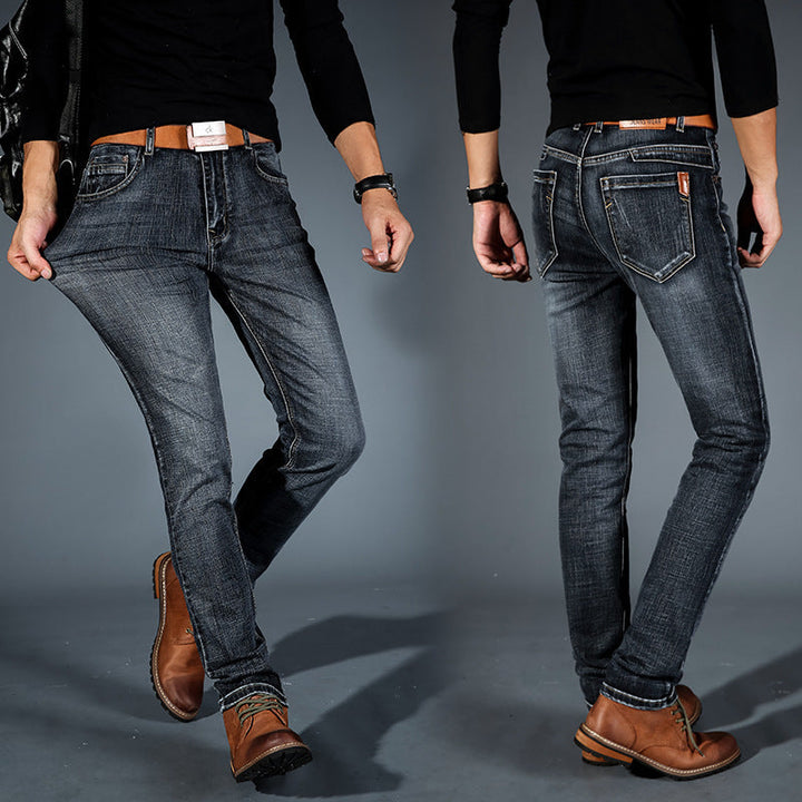 Spodnie jeansowe męskie slim fit bawełniane elastyczne jesienne