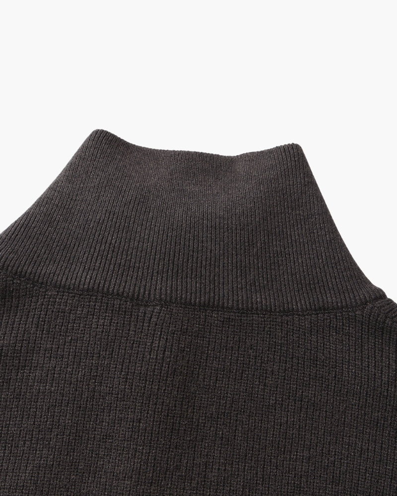 Męski sweter wełniany z zamkiem pod szyją prążkowany jesień smart casual
