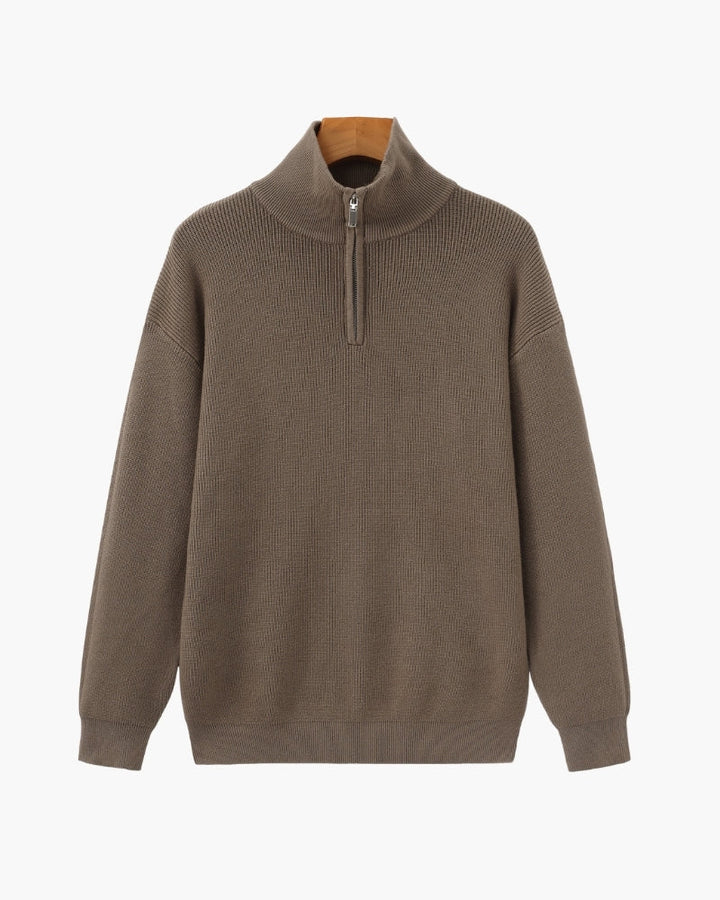 Męski sweter wełniany z zamkiem pod szyją prążkowany jesień smart casual