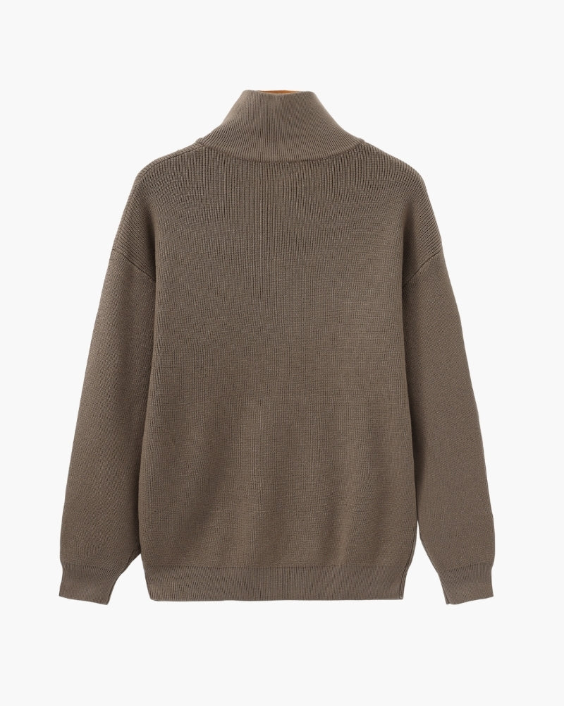 Męski sweter wełniany z zamkiem pod szyją prążkowany jesień smart casual