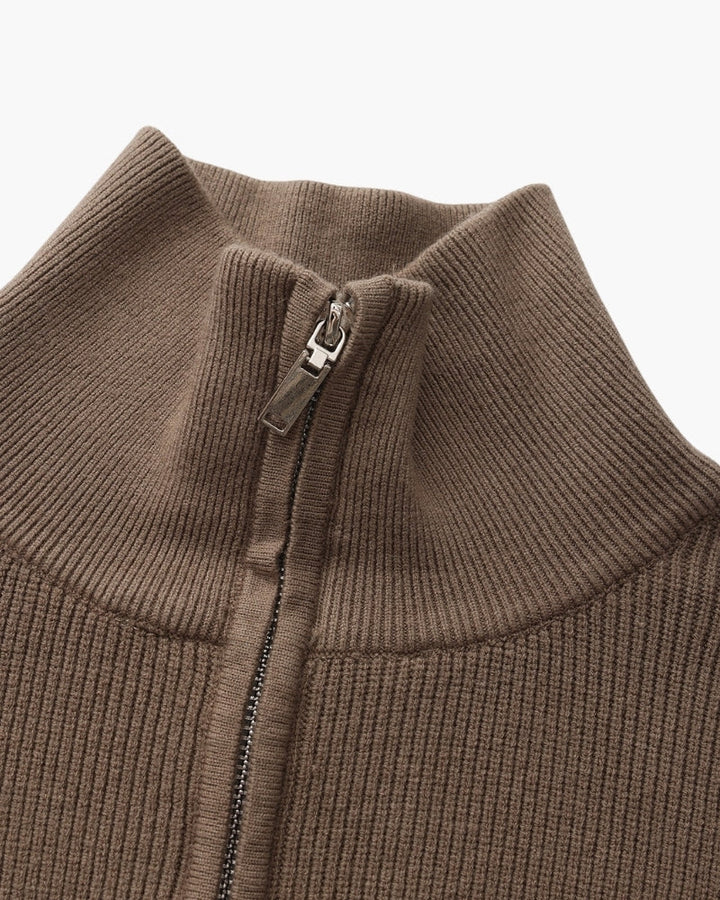 Męski sweter wełniany z zamkiem pod szyją prążkowany jesień smart casual