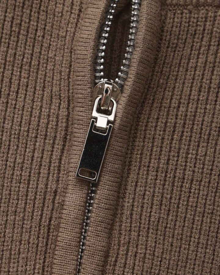 Męski sweter wełniany z zamkiem pod szyją prążkowany jesień smart casual