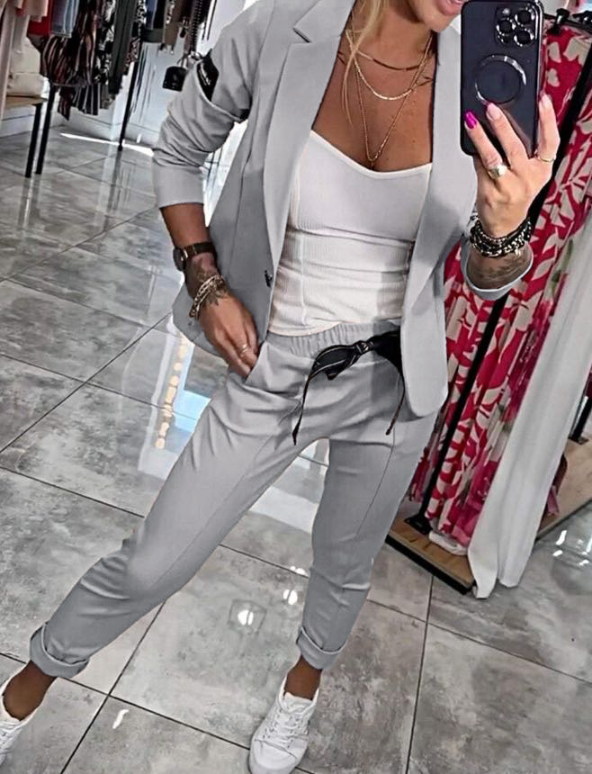 Dámský bavlněný kostým – sako a kalhoty na jaro a léto elegantní komplet