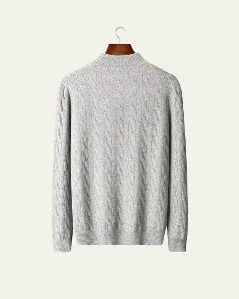 Męski sweter z wełny merino na jesień, dzianinowy sweter z zamkiem do połowy