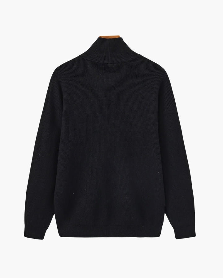 Męski sweter wełniany z zamkiem pod szyją prążkowany jesień smart casual