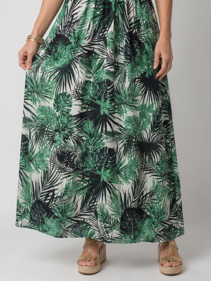 Vestido midi feminino floral evasê para verão, leve, elegante e para ocasiões especiais.