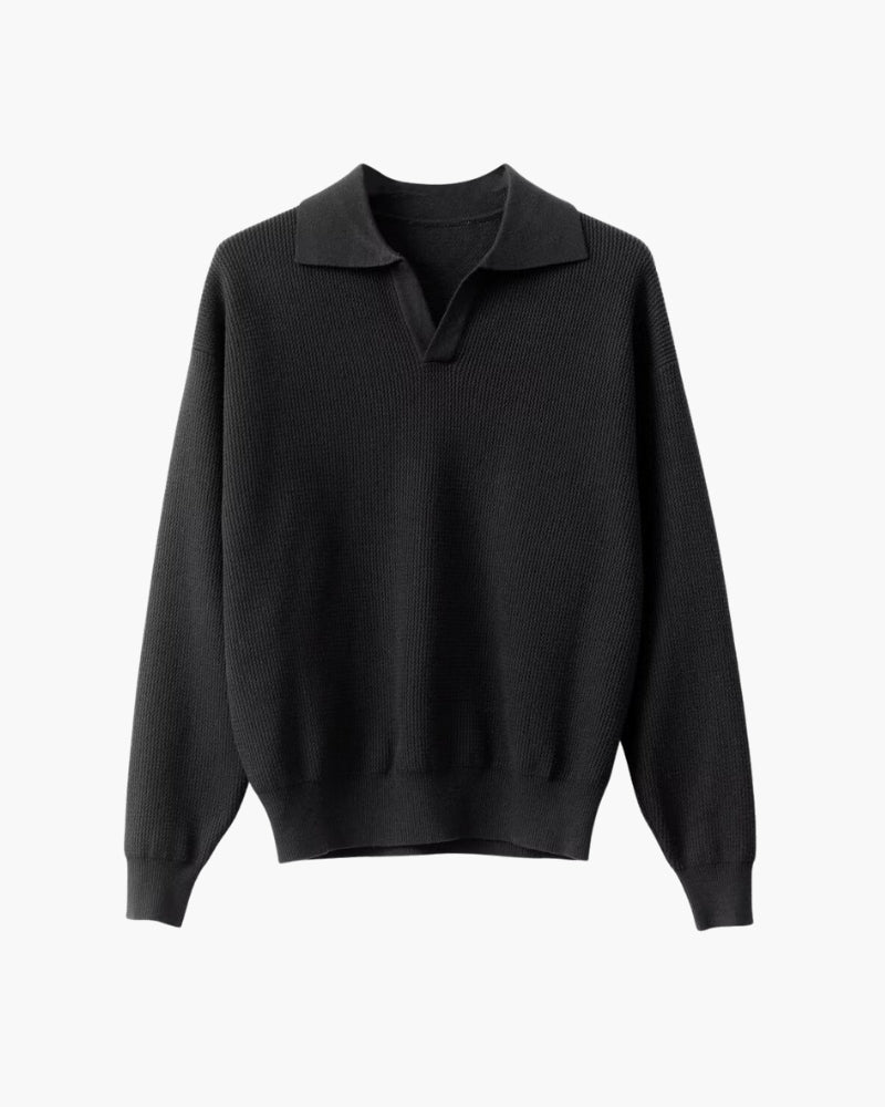 Męski sweter polo dzianinowy o strukturze jesienny