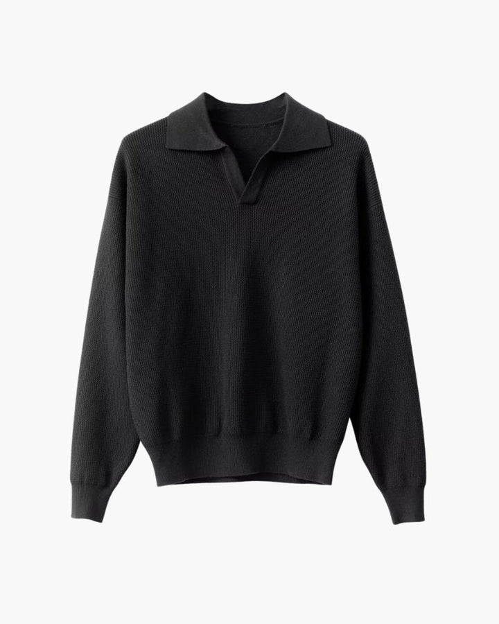 Męski sweter polo dzianinowy o strukturze jesienny