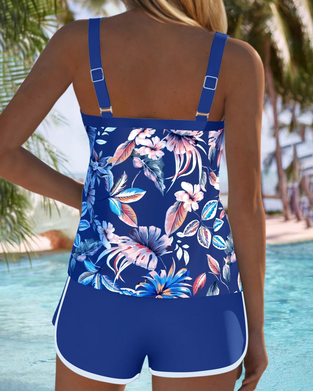 Tankini damskie z dekoltem U i nadrukiem szybkoschnące modelujące sylwetkę na lato