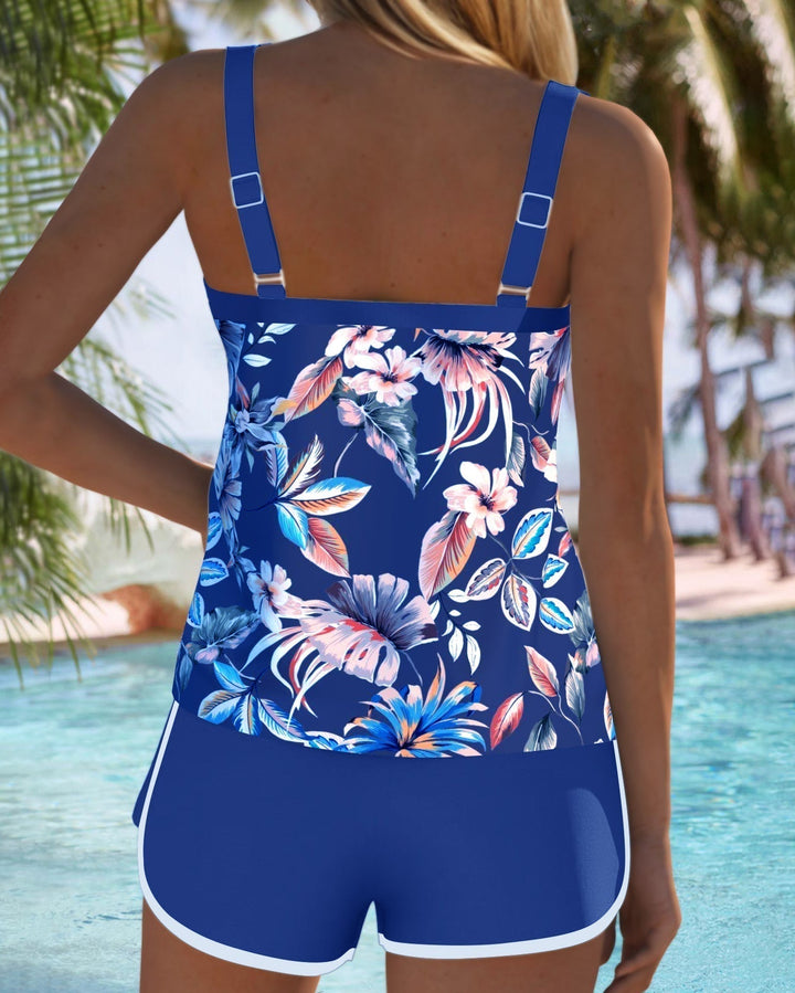 Tankini damskie z dekoltem U i nadrukiem szybkoschnące modelujące sylwetkę na lato