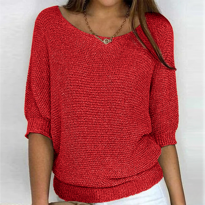 Damski sweter dzianinowy jesienny z rękawem 3/4 luźny