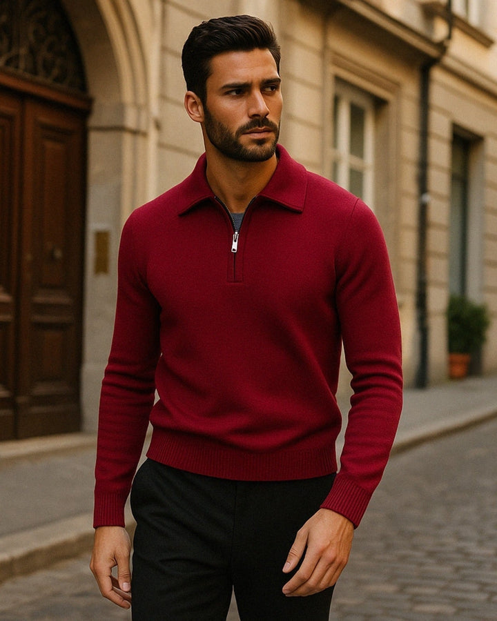 Męski sweter kaszmirowy z zamkiem na jesień na chłodne dni do stylizacji smart casual