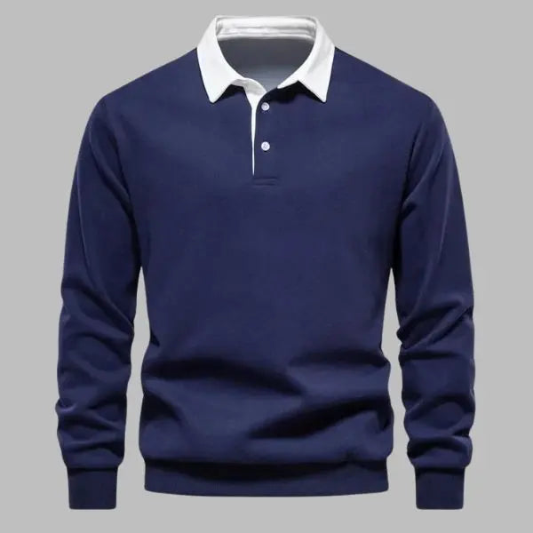 Sweter męski bawełniany polo z długim rękawem casualowy na jesień i zimę