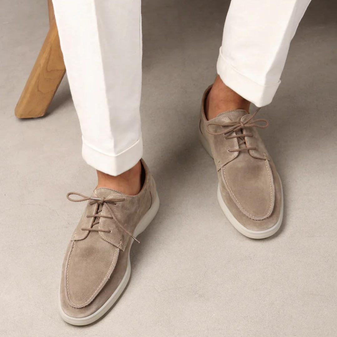 Loafersy skórzane męskie luksusowe z wiązaniem eleganckie lato 2026