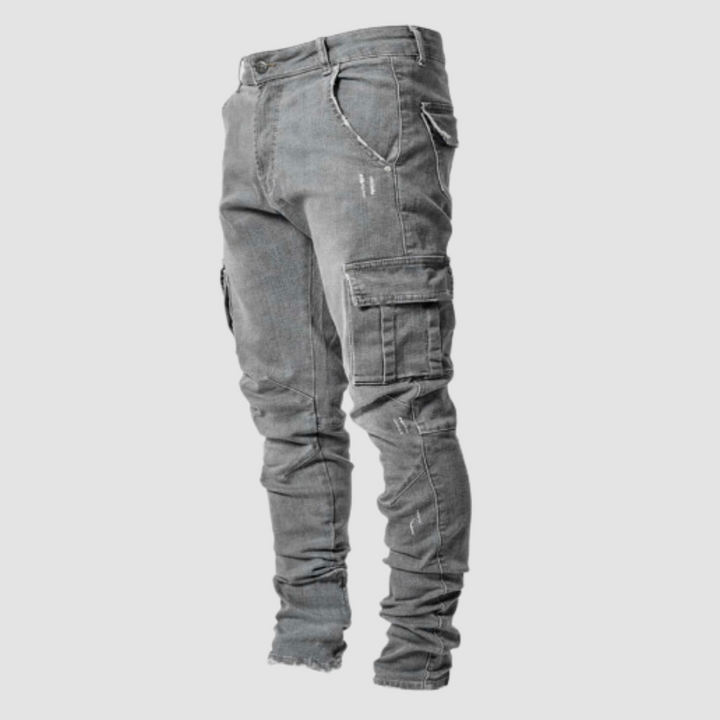 Jeansy męskie denim bawełniane cargo slim fit na lato casual streetwearowe