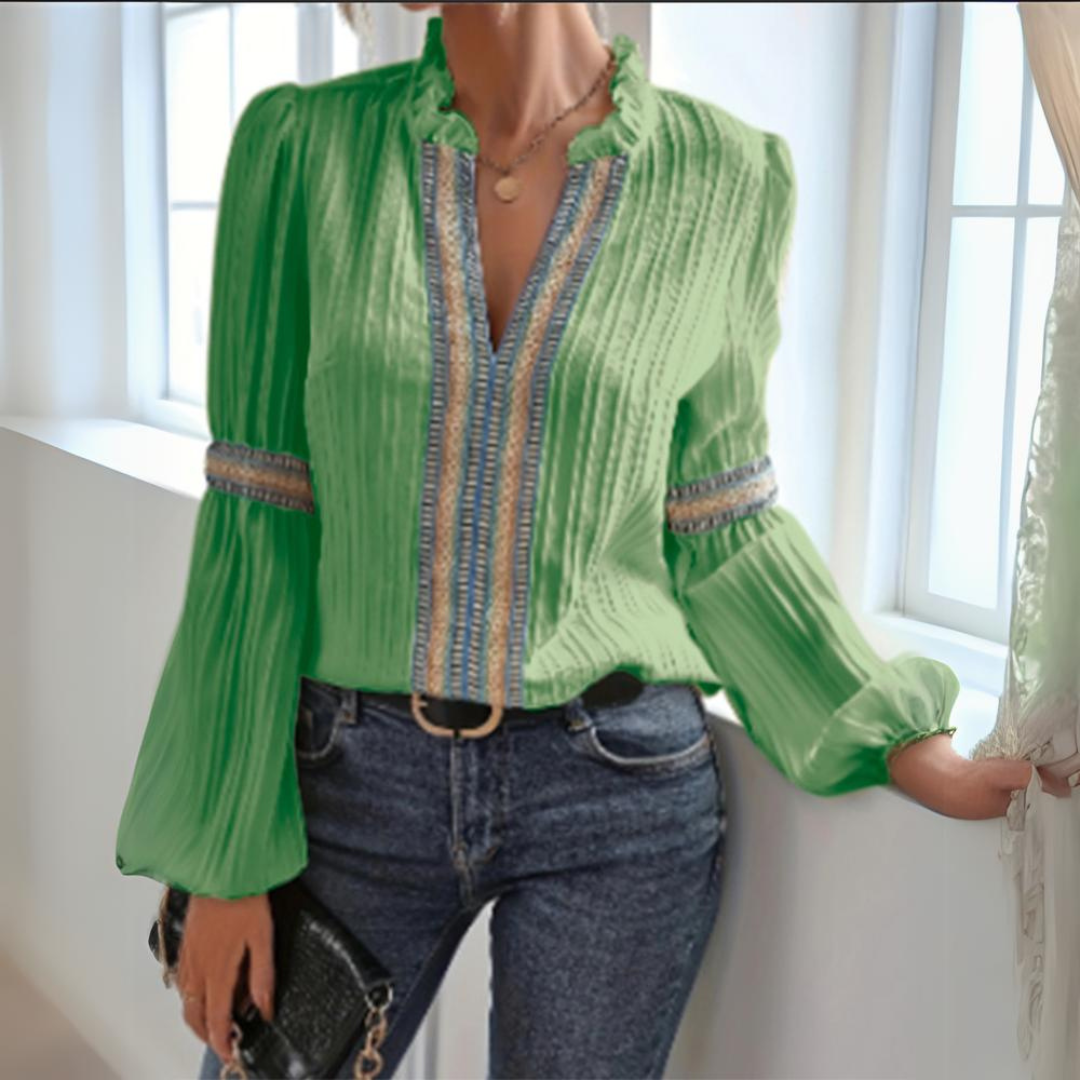 Karolina™ - Boho Bluzka z Długim Rękawem z Szyfonu