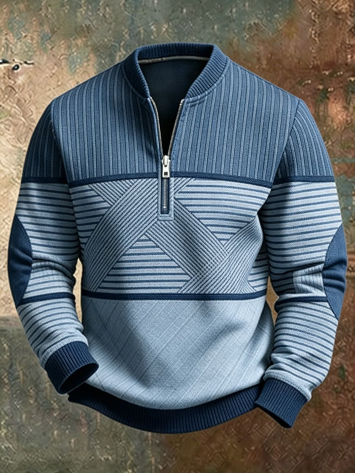 Bluza męska ze stójką i krótkim zamkiem we wzór geometryczny casualowa na jesień i chłodne dni