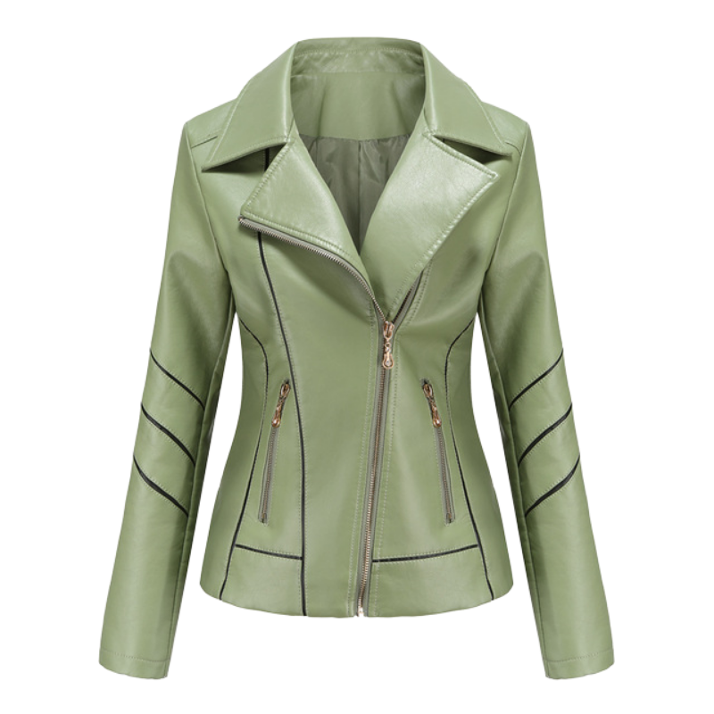 Kurtka damska skórzana na wiosnę elegancka ramoneska dopasowana lekka kurtka casual