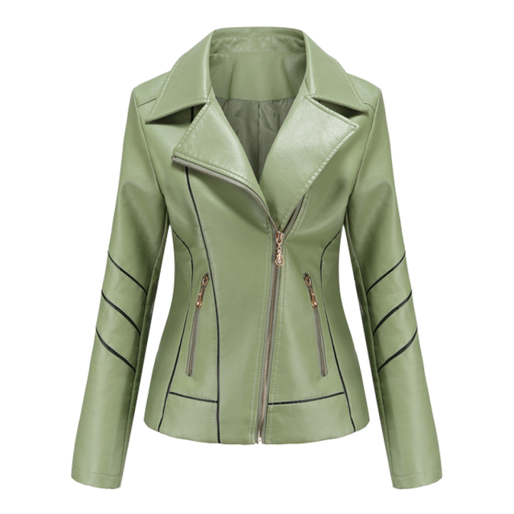Kurtka damska skórzana na wiosnę elegancka ramoneska dopasowana lekka kurtka casual