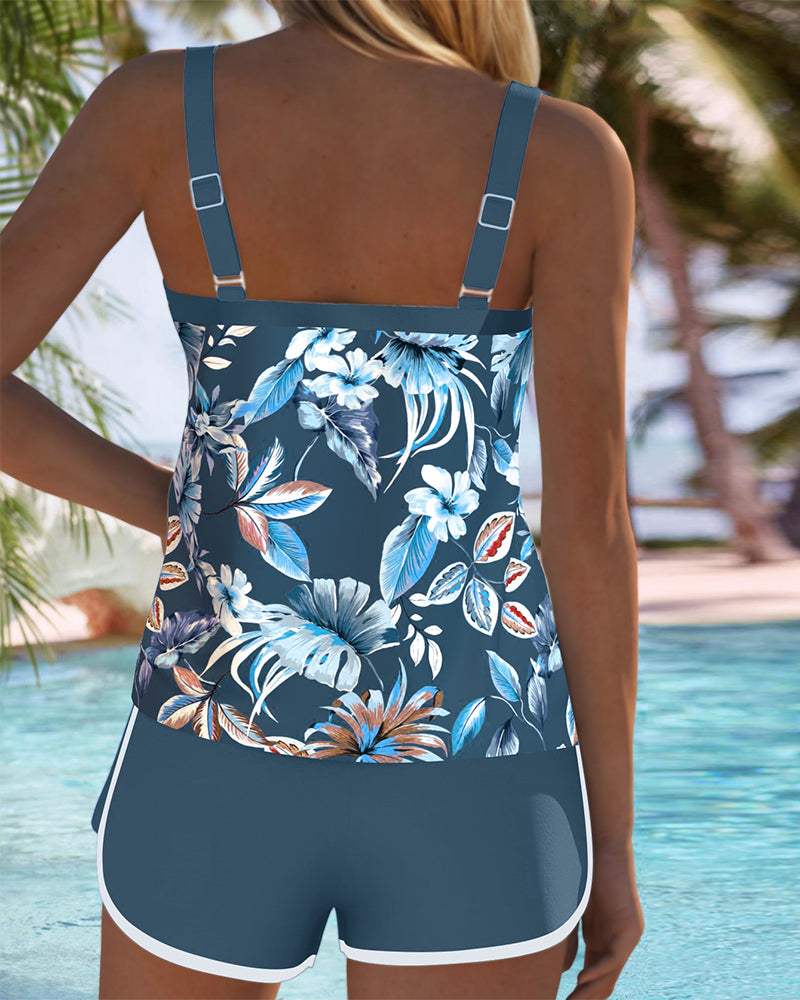 Tankini damskie z dekoltem U i nadrukiem szybkoschnące modelujące sylwetkę na lato