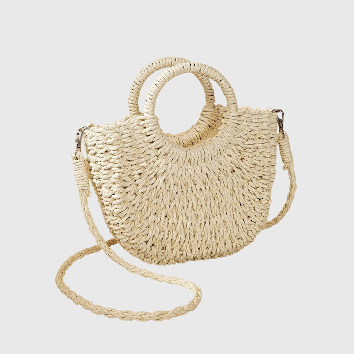 Mala de ombro feminina de palha para o verão – mala de praia trançada tipo shopper para férias