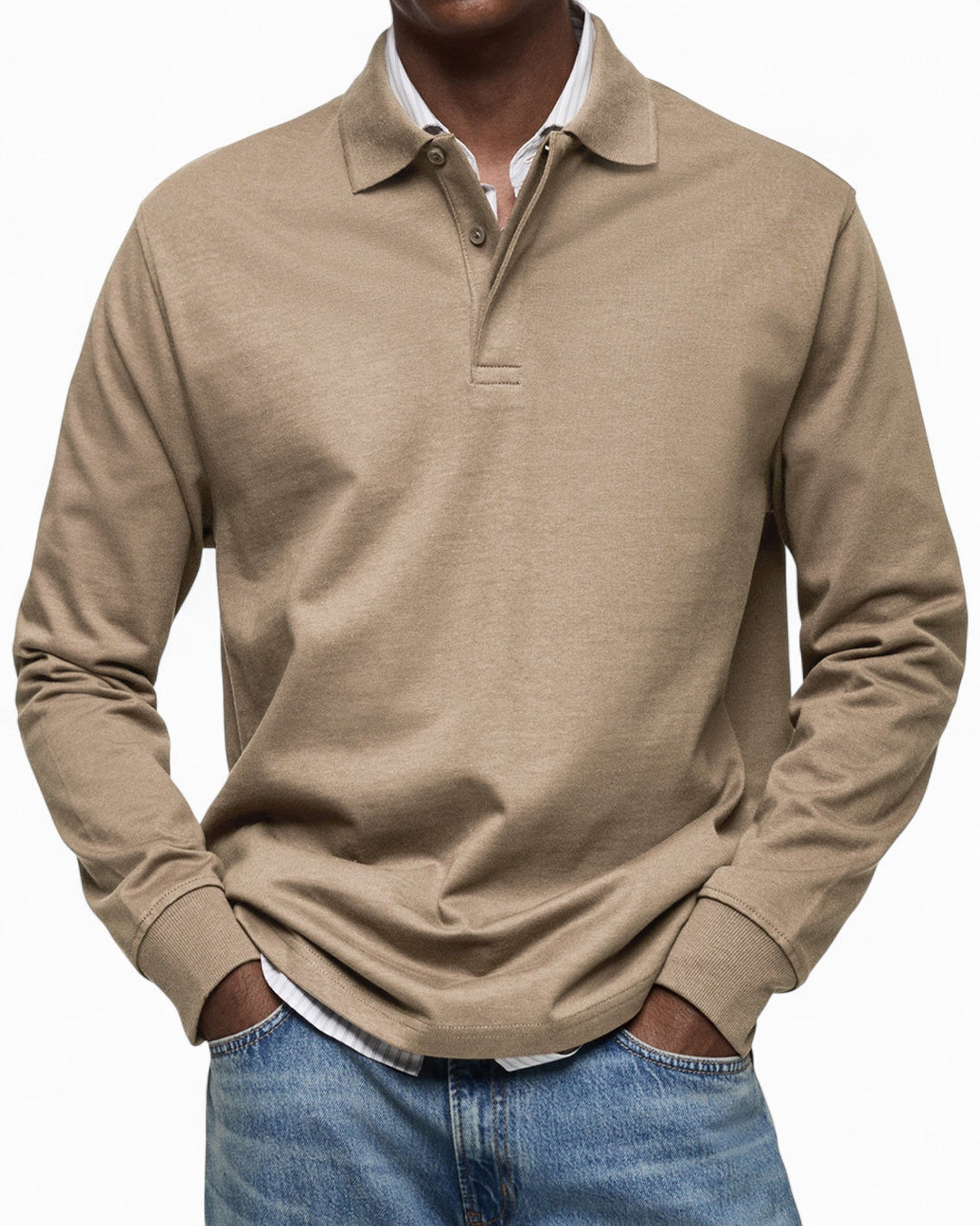 Polo de homem de manga comprida, em malha de algodão, outono