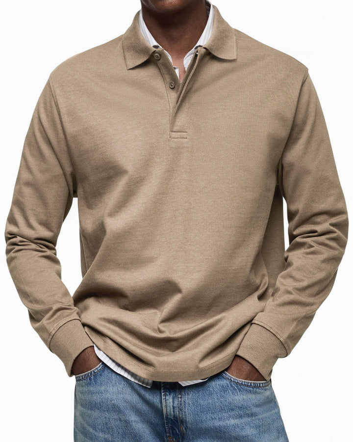 Polo de homem de manga comprida, em malha de algodão, outono