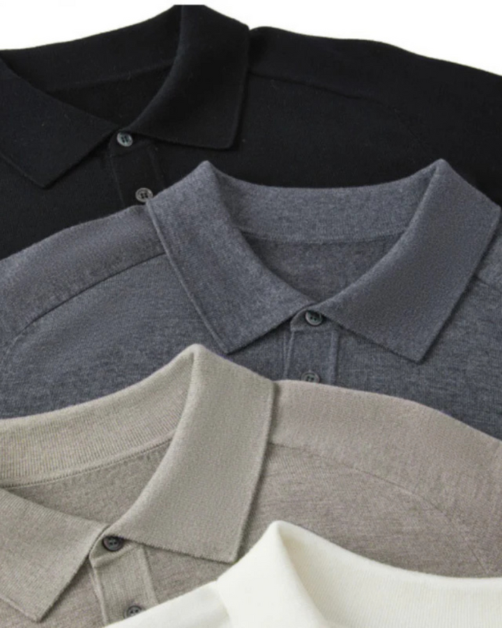 Męska koszulka polo z długim rękawem wełniana elegancka jesienna