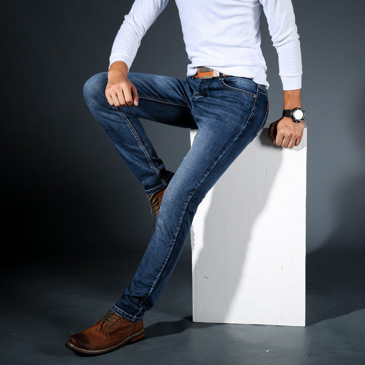 Spodnie jeansowe męskie slim fit bawełniane elastyczne jesienne