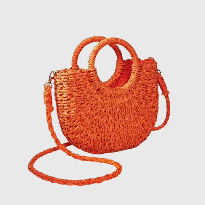 Mala de ombro feminina de palha para o verão – mala de praia trançada tipo shopper para férias