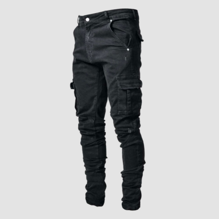 Jeansy męskie denim bawełniane cargo slim fit na lato casual streetwearowe