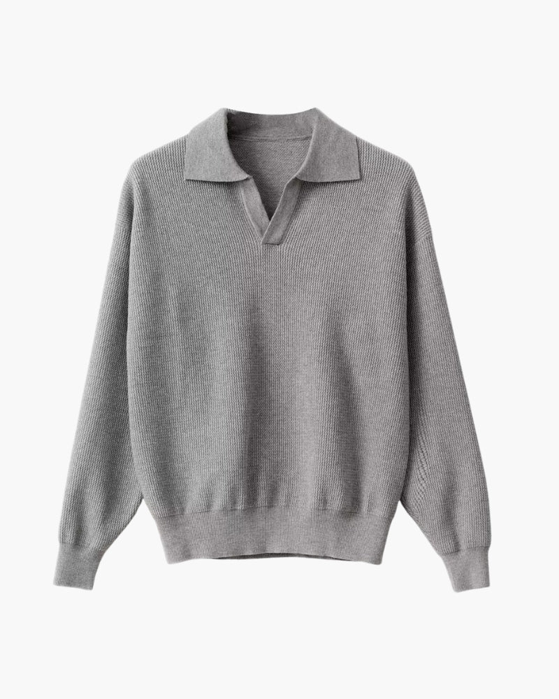 Męski sweter polo dzianinowy o strukturze jesienny