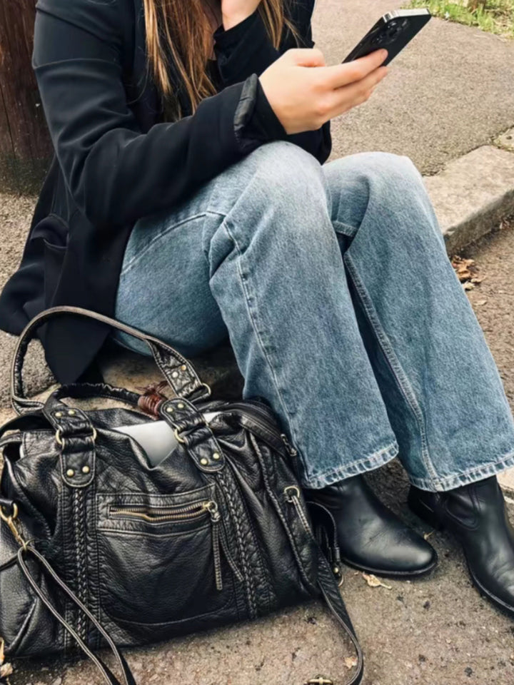 Damska torba skórzana do pracy na laptopa jesienna miejska