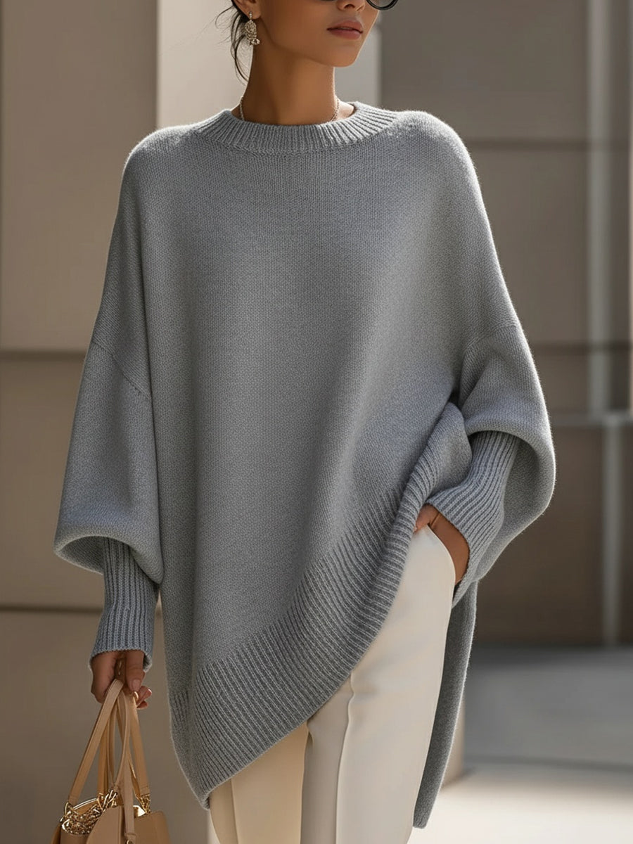 Sweter damski oversize z dzianiny i prążkowanym splotem na jesień, luźny krój